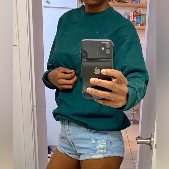 NEW Cherish Hunter green cotton long sleeve Crew Neck Fleece Lined sweatshirt - Picture 5 of 6